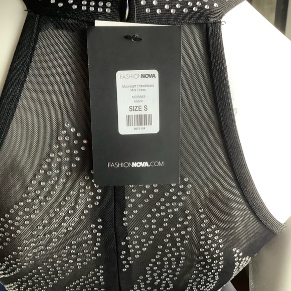 Fashion Nova Moonlight Embellished Asymmetrical Sheer Dress - Picture 6 of 6